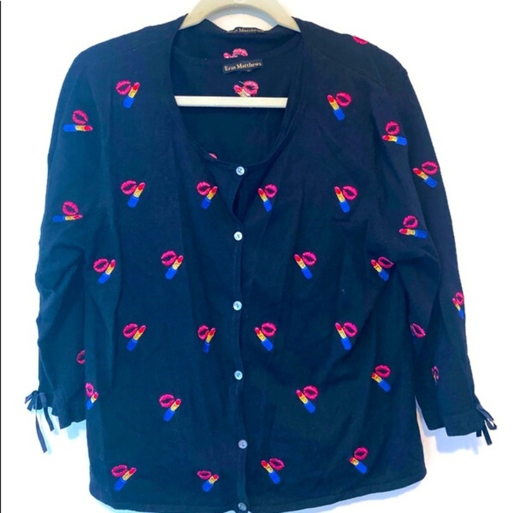 Erin Matthews‎ 2 Piece Cardigan Lipstick Top Size M